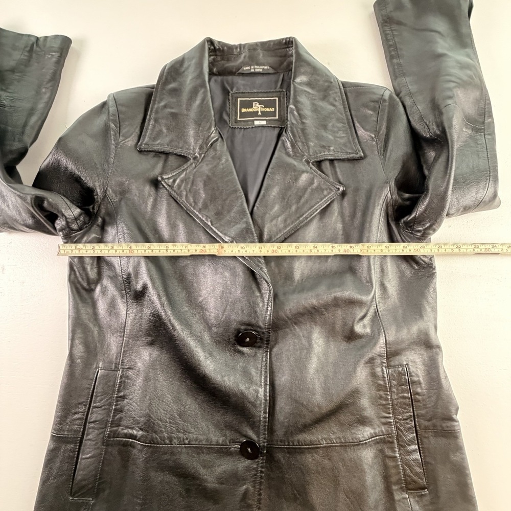 Vintage Brandon Thomas Black Blazer Genuine‎ Leather Jacket  90s, Women's Size L - Picture 4 of 11